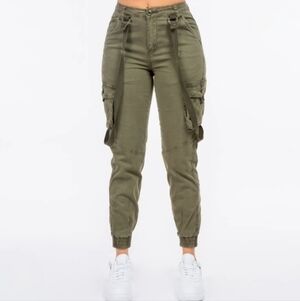 American Bazi Sage Green Cargo With Suspenders
